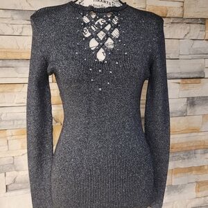 Reba Shimmering Black Long Sleeve Sweater